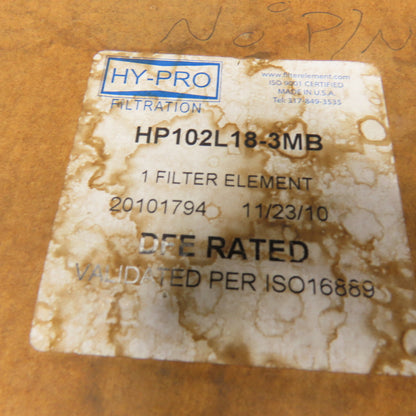 Hy-Pro 20101794 HP102L18-3MB Hydraulic Filter Element DFE Rated