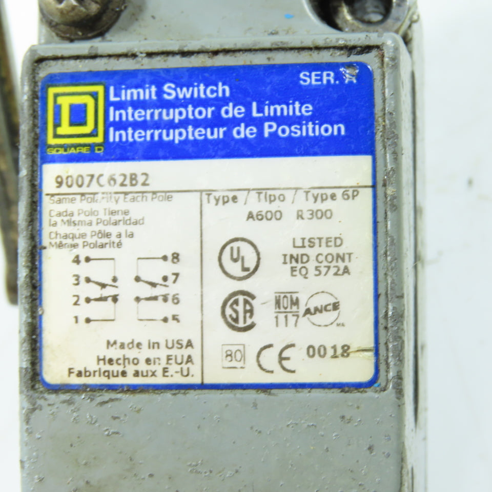 Square D 9007C62B2 600VAC Lever Action Limit Switch