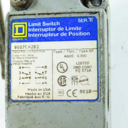 Square D 9007C62B2 600VAC Lever Action Limit Switch