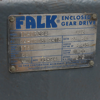 Falk 1040FZ2A 25.64:1 Ratio Enclosed Gear Drive 68RPM Output 8Hp