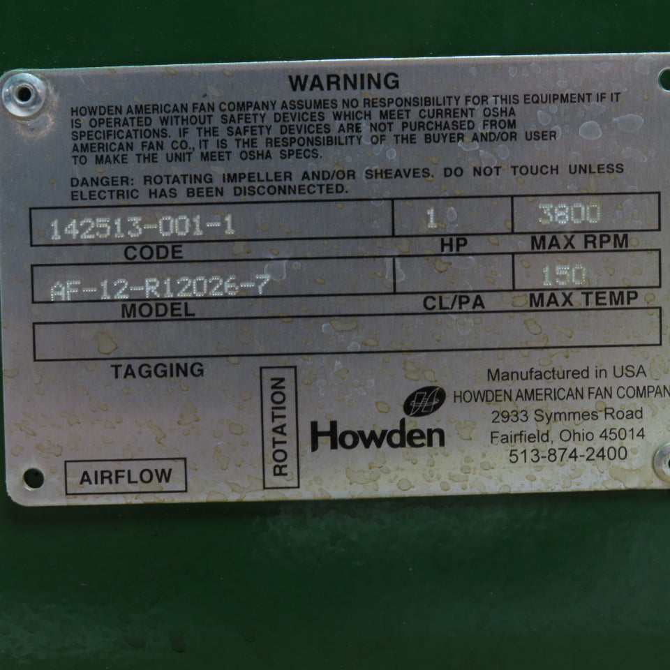 Howden 142513-001-1 AF-12 12" Centrifugal Blower 1HP 2850RPM 230/400V 3Ph 50Hz