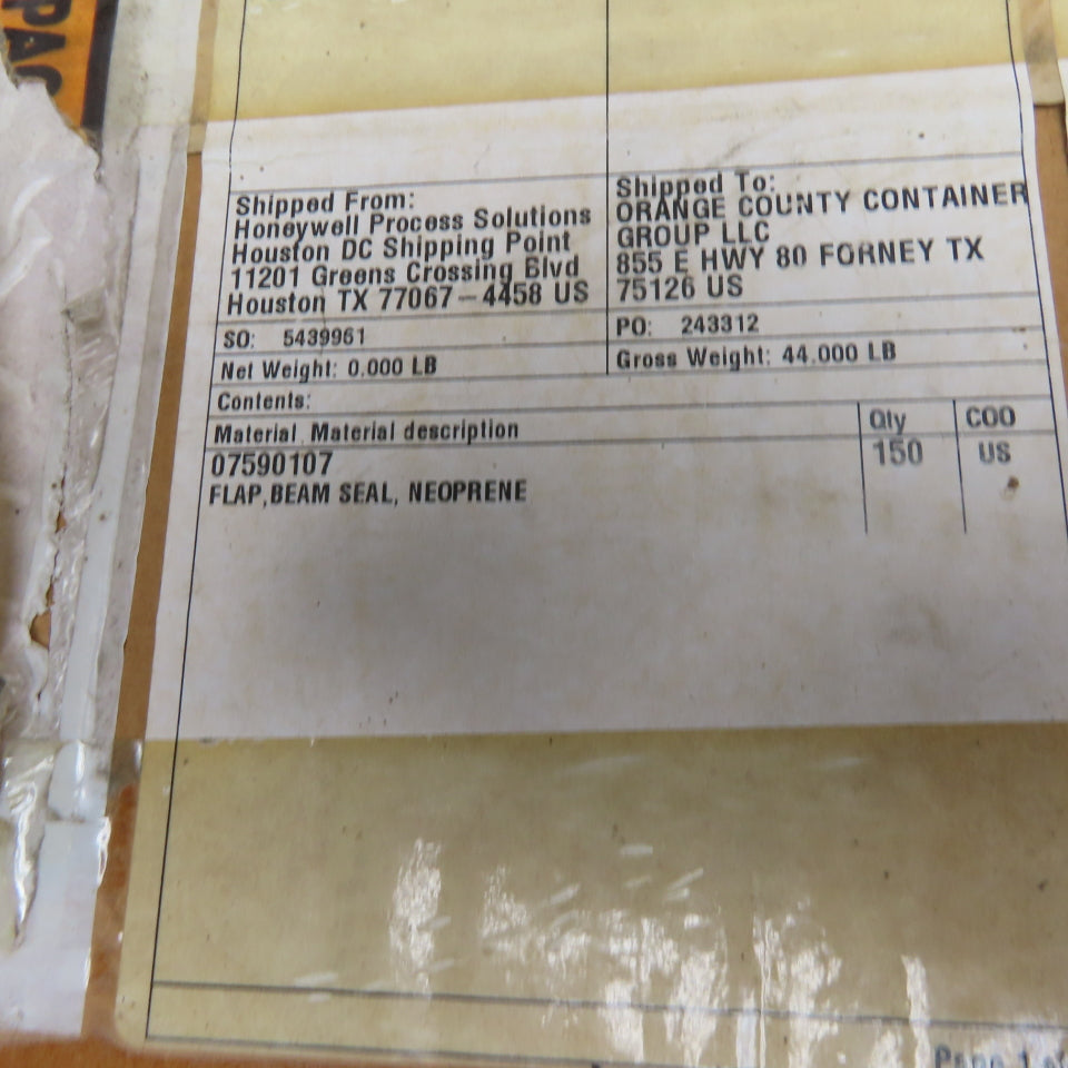 Honeywell 07590107 "C" Neoprene Flap Beam Seal 150'