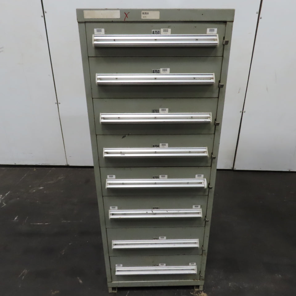 Stanley Vidmar 8 Drawer Small Parts Tools Storage Shop Cabinet 22.5" x 28" x 59"