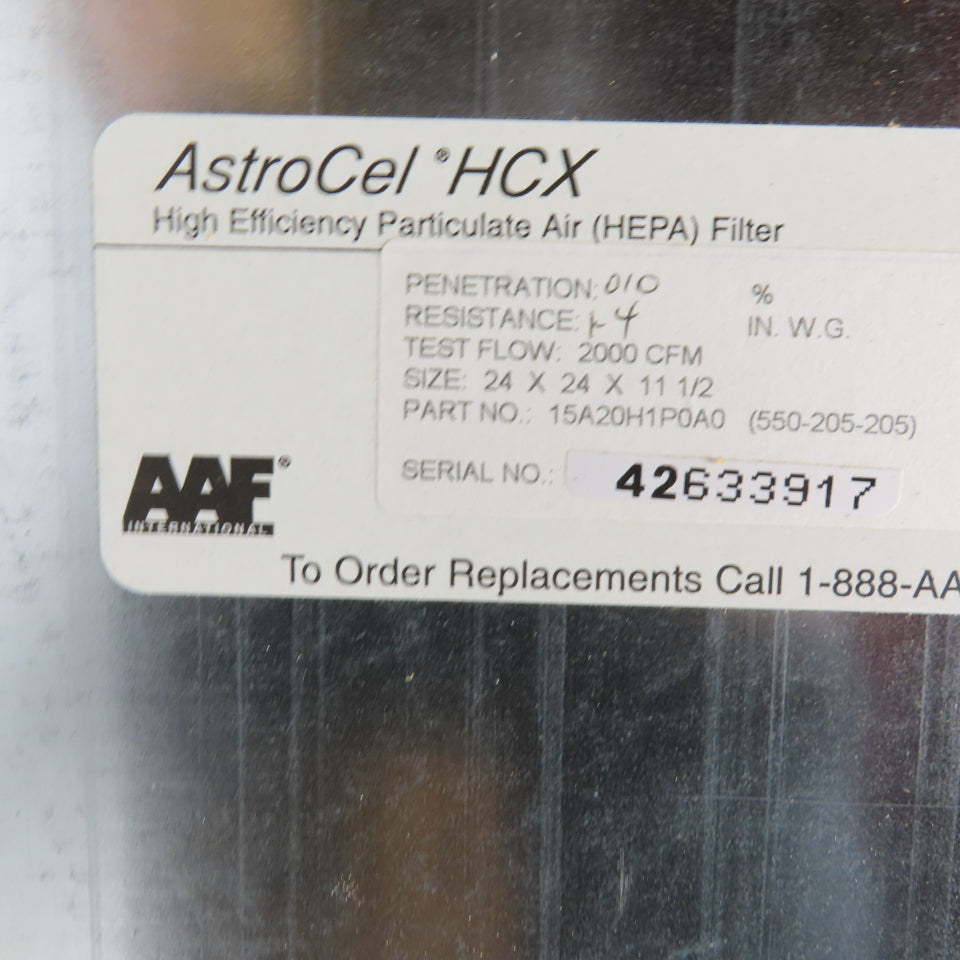 AAF 15A20H1P0A0 Astrocel 24" x 24" x 11-1/2" HEPA Filter 550-205-205