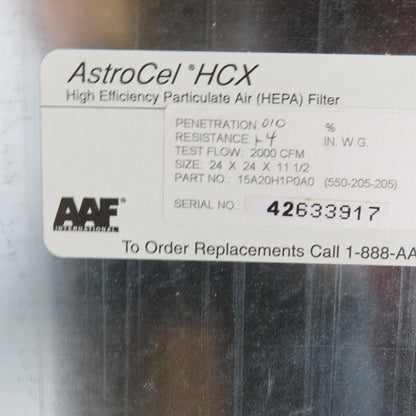 AAF 15A20H1P0A0 Astrocel 24" x 24" x 11-1/2" HEPA Filter 550-205-205