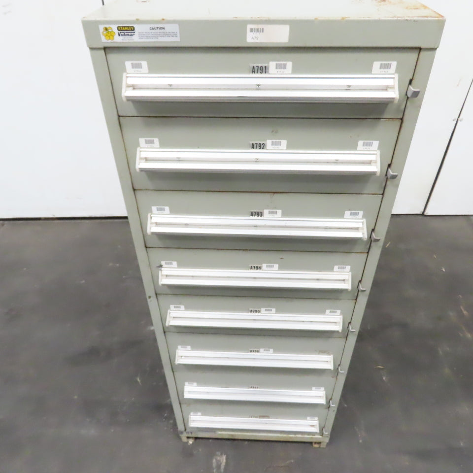 Stanley Vidmar 8 Drawer Small Parts Tools Storage Shop Cabinet 22.5" x 28" x 59"