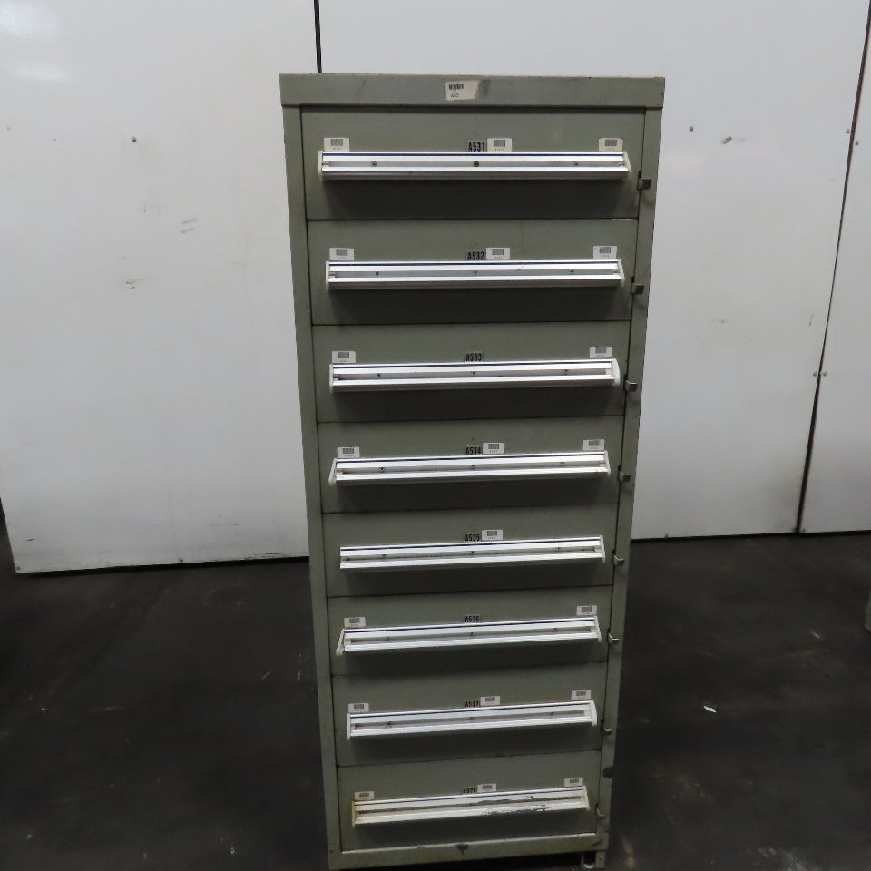 Stanley Vidmar 8 Drawer Small Parts Tools Storage Shop Cabinet 22.5" x 28" x 59"