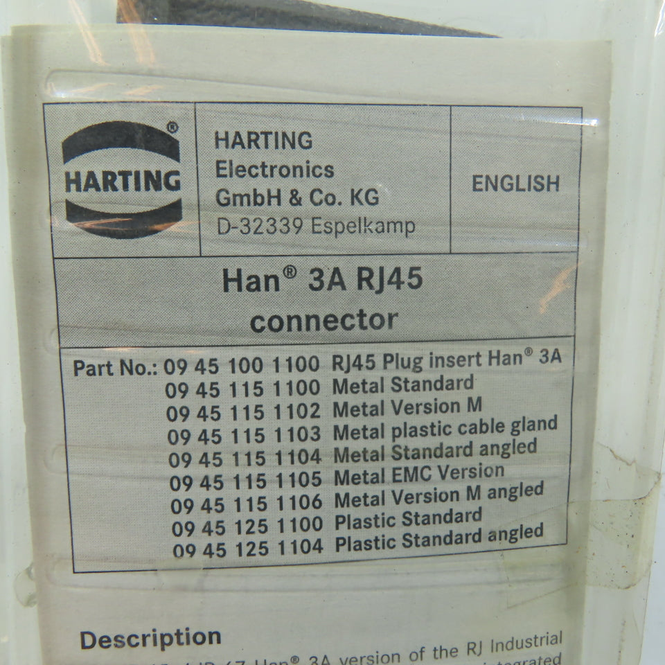 Harting 09 45 115 1100 Han 3A RJ45 Industrial Connector Kit Metal Standard