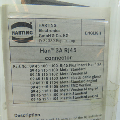 Harting 09 45 115 1100 Han 3A RJ45 Industrial Connector Kit Metal Standard