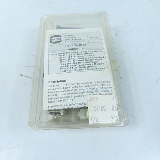 Harting 09 45 115 1100 Han 3A RJ45 Industrial Connector Kit Metal Standard