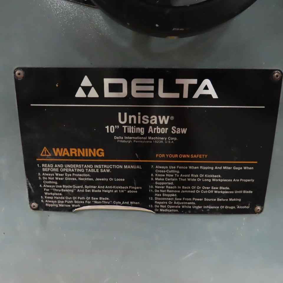 Delta 34-806 10" Unisaw 5HP 230/460V 3Ph 3450RPM Tilting Arbor Table Saw
