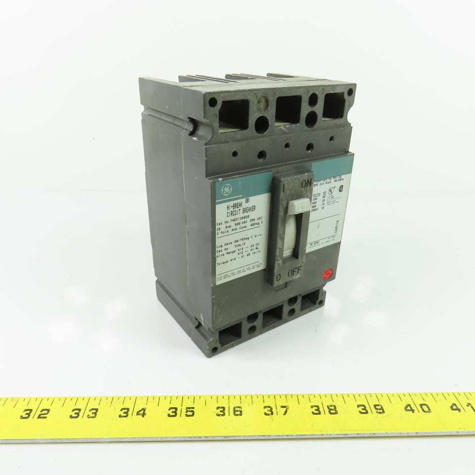 GE THED136020 20A 3-Pole Hi-Break Circuit Breaker 600VAC 250VDC