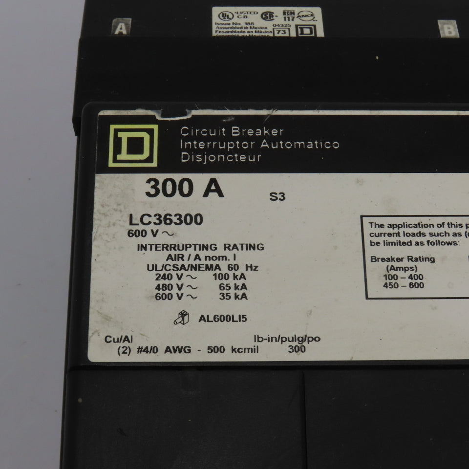 Square D LC36300 300A 3-Pole 600V Molded Case Circuit Breaker