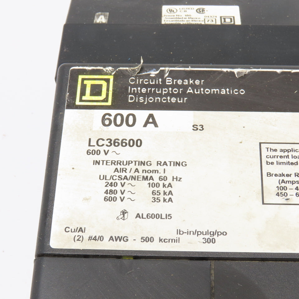 Square D LC36600 600A 3-Pole 600V Circuit Breaker
