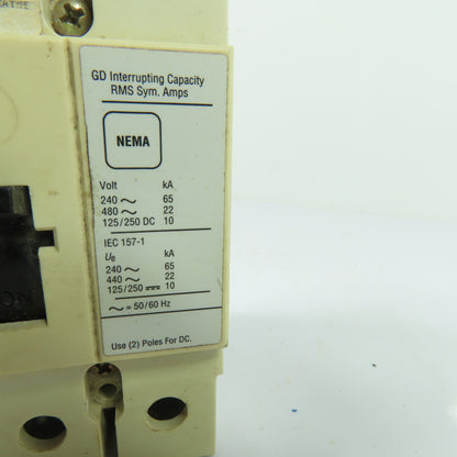 Cutler-Hammer GD3060 60A 3-Pole Industrial Circuit Breaker 480VAC