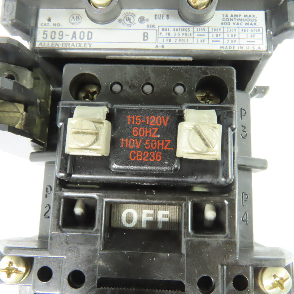 Allen-Bradley 509-AOD Size 0 Magnetic Magnetic Motor Starter 120V Coil 600VAC