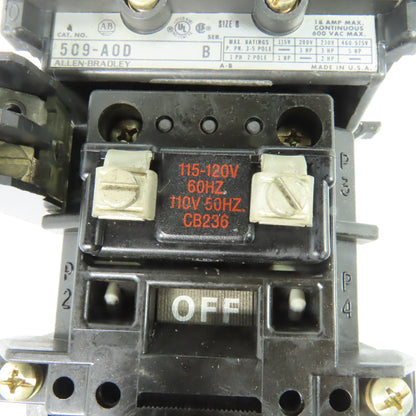 Allen-Bradley 509-AOD Size 0 Magnetic Magnetic Motor Starter 120V Coil 600VAC