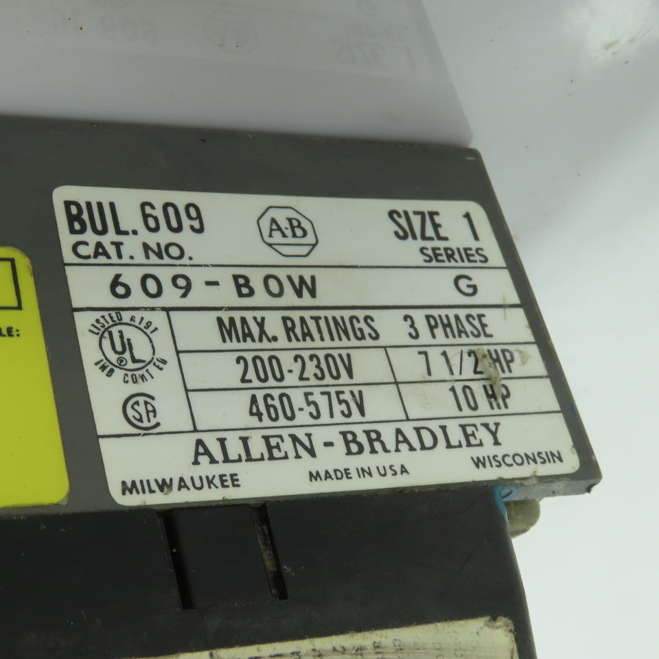 Allen-Bradley 609-BOW Size 1 3-Phase Manual Motor Starter 600V Ser G