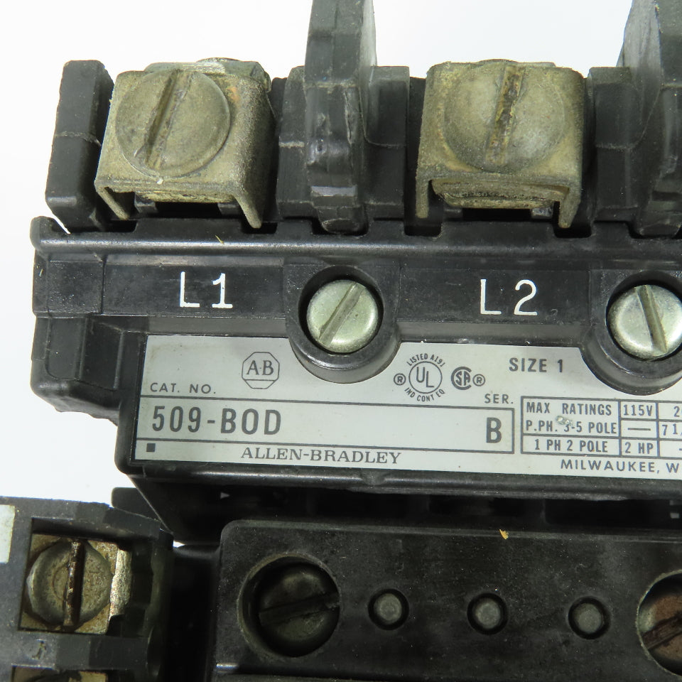Allen-Bradley 509-BOD 27A NEMA Size 1 Motor Starter 3Ph 460-480VAC Coil Ser B