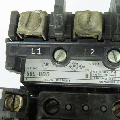Allen-Bradley 509-BOD 27A NEMA Size 1 Motor Starter 3Ph 460-480VAC Coil Ser B