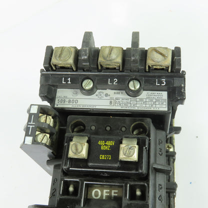 Allen-Bradley 509-BOD 27A NEMA Size 1 Motor Starter 3Ph 460-480VAC Coil Ser B
