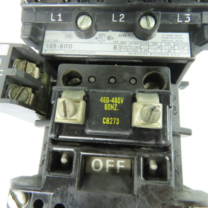 Allen-Bradley 509-BOD 27A NEMA Size 1 Motor Starter 3Ph 460-480VAC Coil Ser B