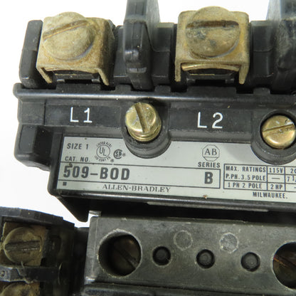 Allen-Bradley 509-BOD Size 1 Ser B Magnetic Motor Starter 115-120V Coil 27A