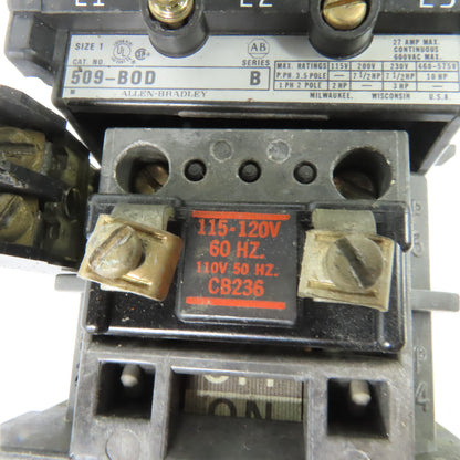 Allen-Bradley 509-BOD Size 1 Ser B Magnetic Motor Starter 115-120V Coil 27A