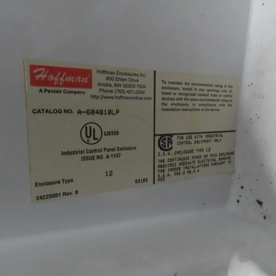 Hoffman A-604810LP 60"x48"x10" Free Standing Electrical Enclosure W/ Backplate