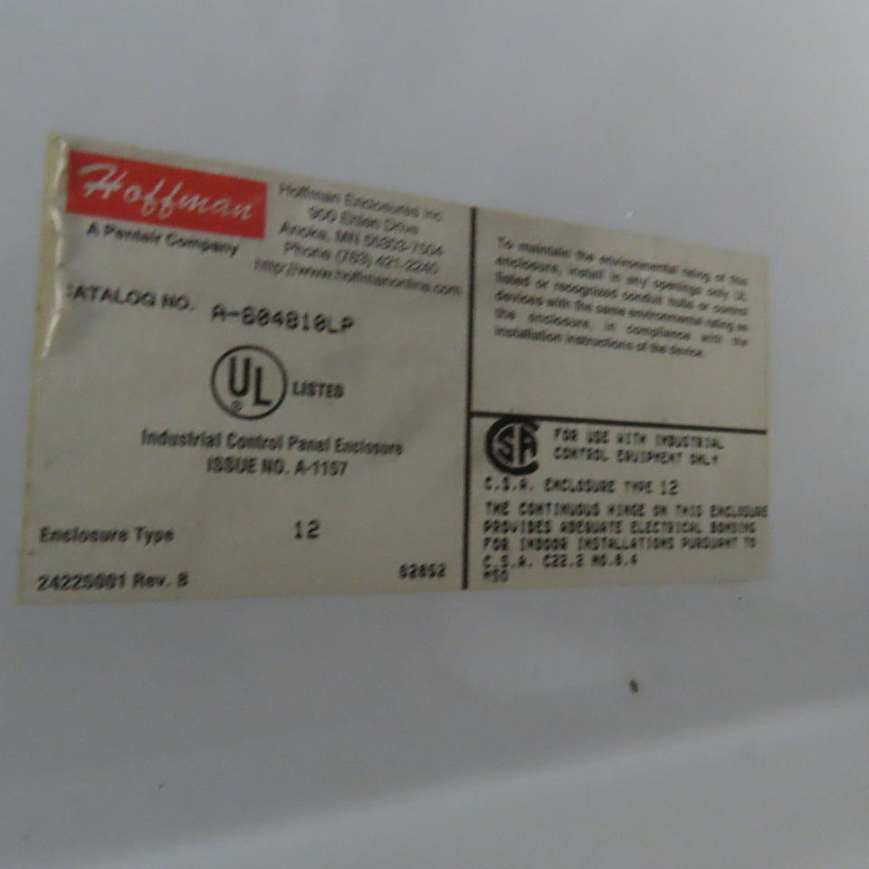 Hoffman A-604810LP 60"x48"x10" Free Standing Electrical Enclosure W/ Backplate