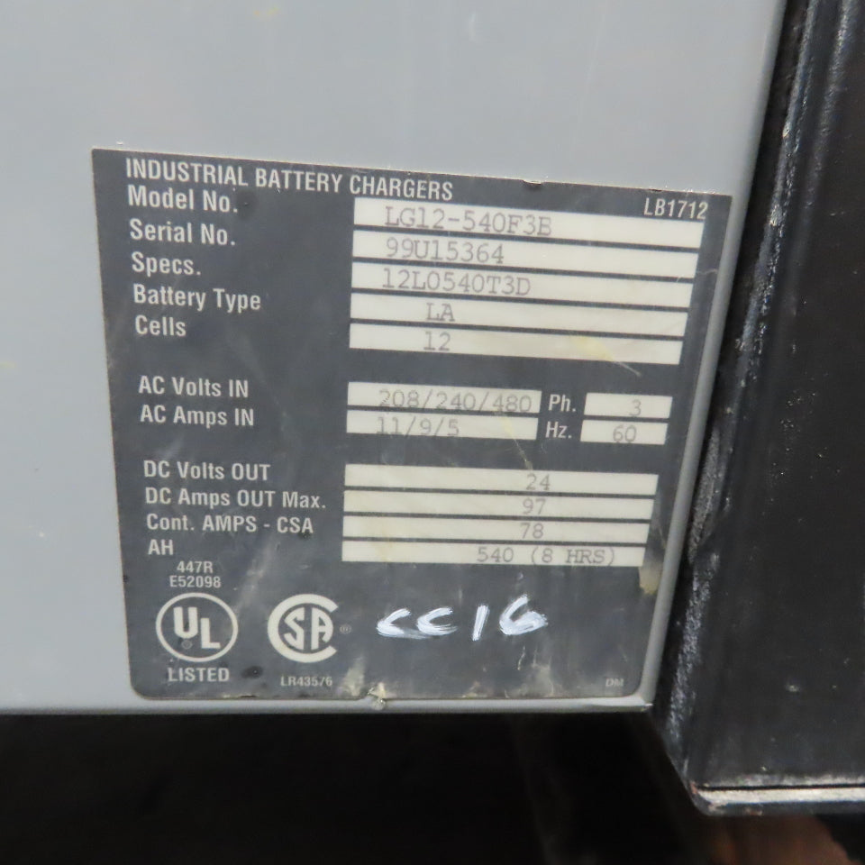 Hawker Lifeguard LG12-540F3B 24V Forklift Battery Charger 3Ph 97A 540AH 12-Cell