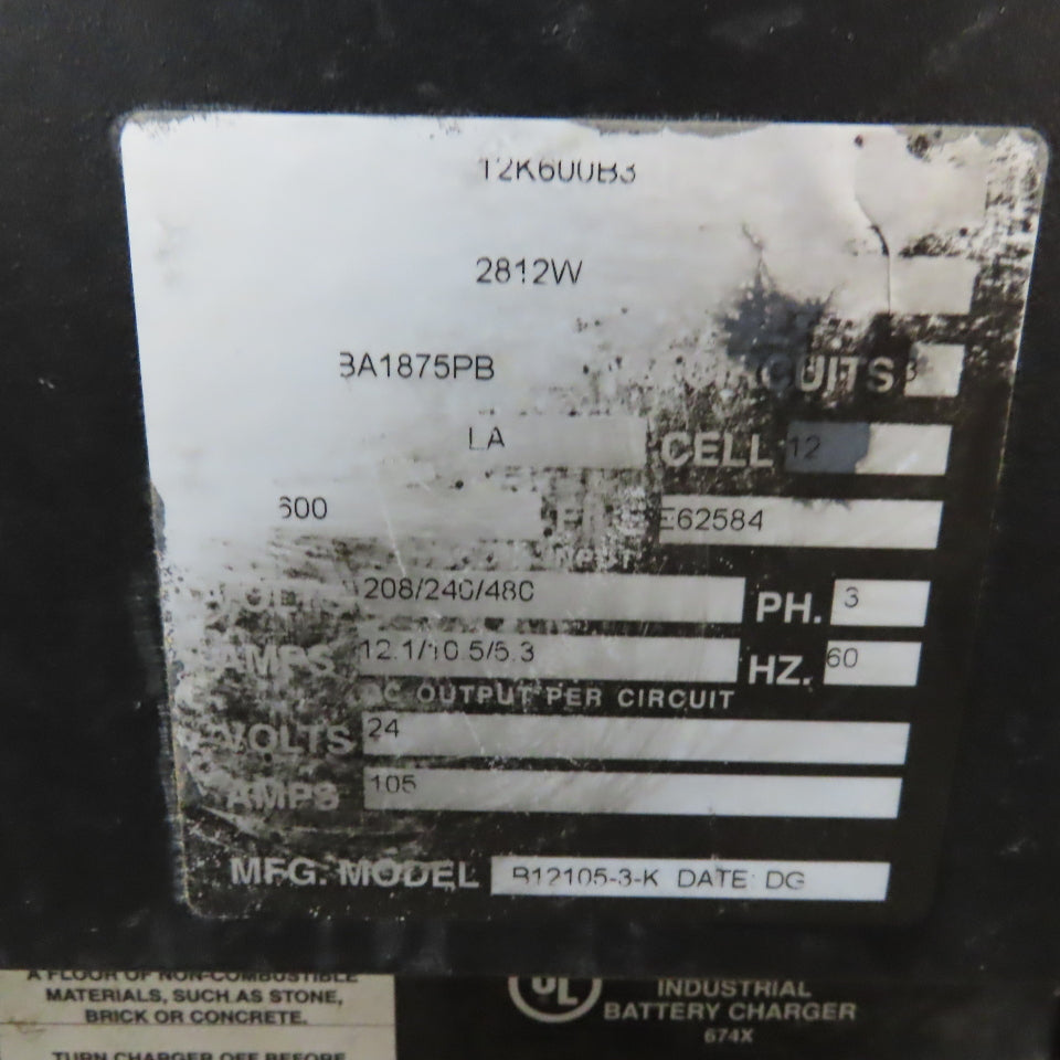 Kodiak B12105-3-K 24V Forklift Battery Charger 3Ph 105A 208/240/480VAC 600AH