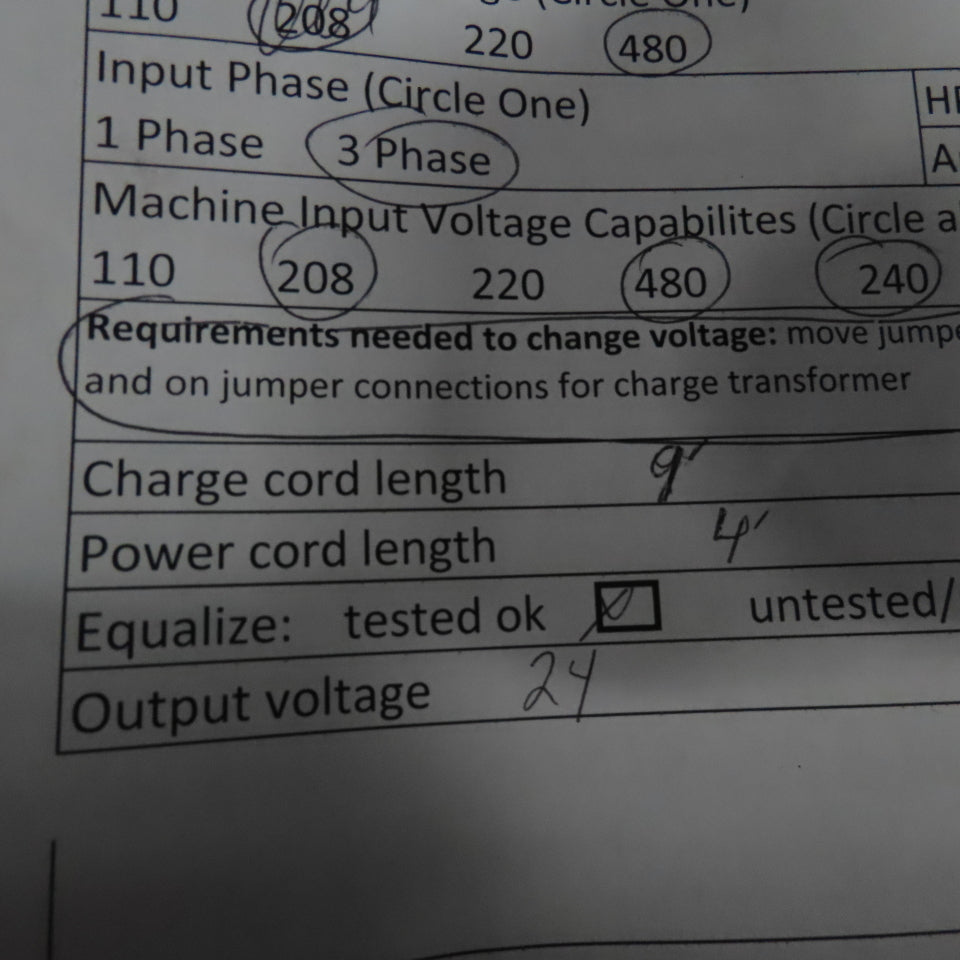 Kodiak B12105-3-K 24V Forklift Battery Charger 3Ph 105A 208/240/480VAC 600AH
