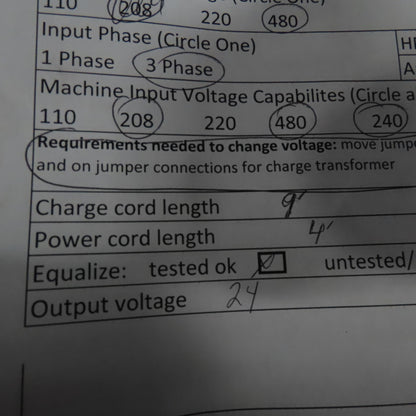 Kodiak B12105-3-K 24V Forklift Battery Charger 3Ph 105A 208/240/480VAC 600AH