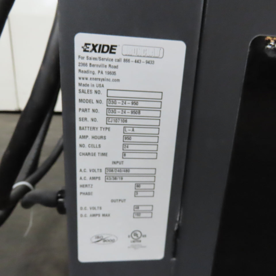 Exide D3G-24-950 Gold Depth 48V Forklift Battery Charger 192A 3Ph 950AH