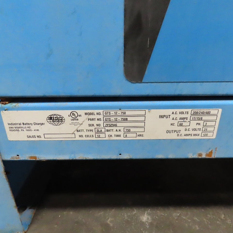 Yuasa GTS-12-750 24V Forklift Battery Charger 120A 3Ph 208/240/480V 750AH 12Cell