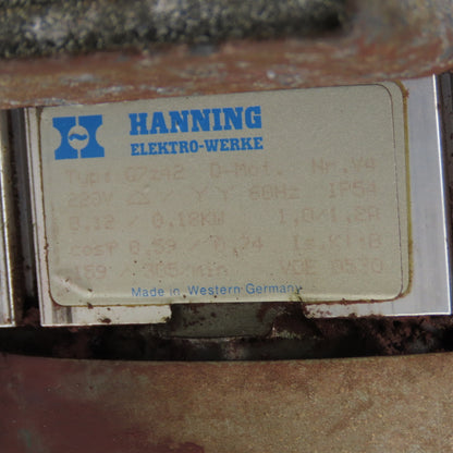 Hanning Elektro-Werke G7z42 Electric Motor 220V 60Hz 0.18kW 305RPM 3Ph