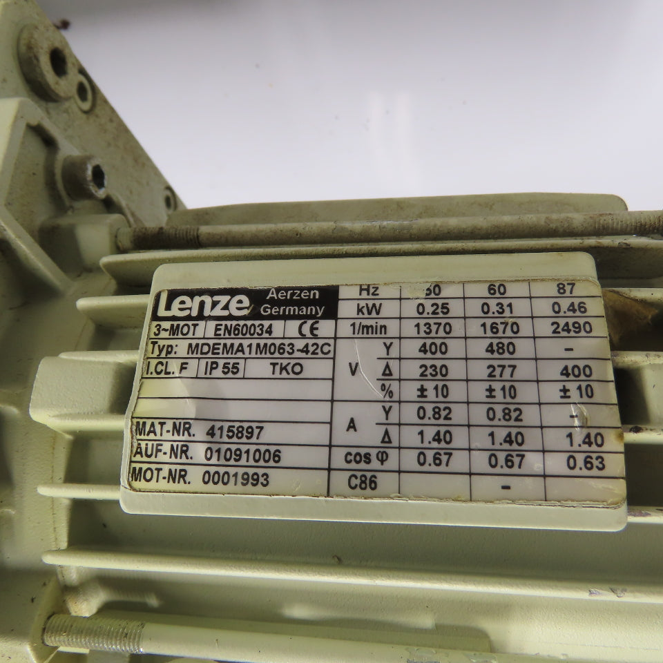 Lenze GST07-3M VBR 063C42 In-Line Gear Motor 0.31kW 230/480V 326.333:1 Ratio