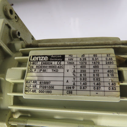 Lenze GST07-3M VBR 063C42 In-Line Gear Motor 0.31kW 230/480V 326.333:1 Ratio