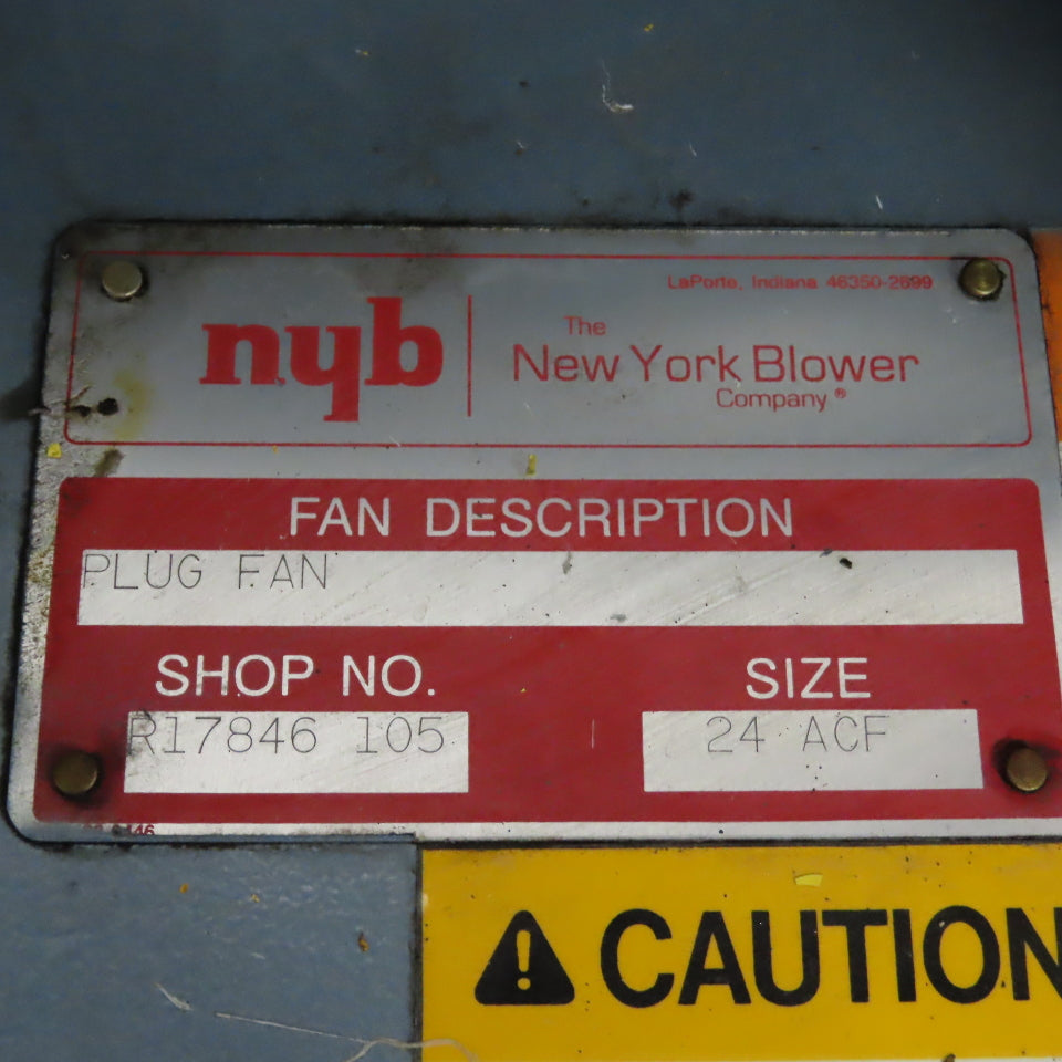 New York Blower 24 ACF 10HP Plug Fan Size 24" ACF Blower 230/460V 3Ph 1770RPM