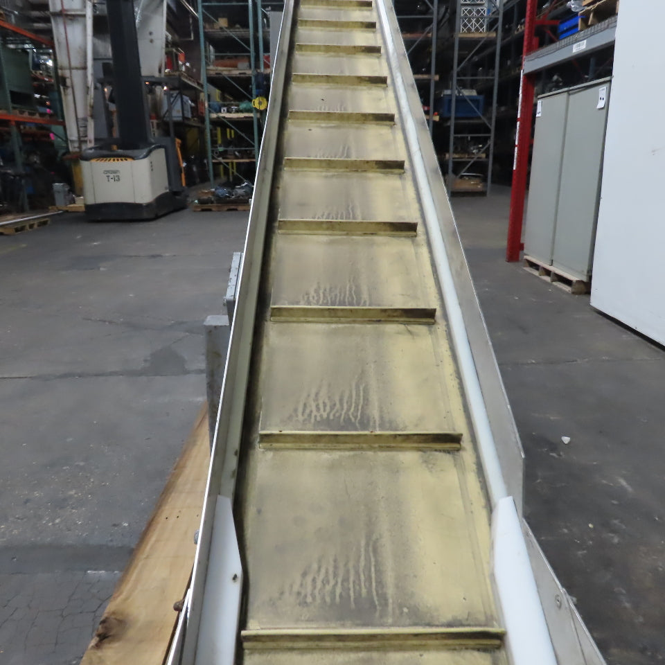 RNA 102" x 9" Incline Cleated Belt Conveyor 230/400V 3Ph 59" Discharge 6.5FPM