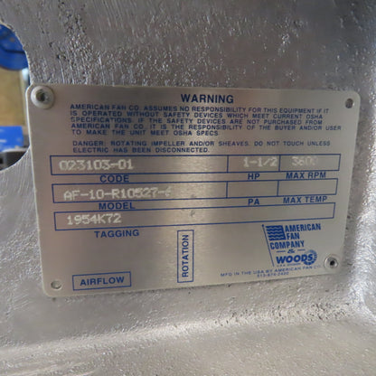 American Fan Co. AF-10-R10527-6 1.5HP Centrifugal Blower 230/460V 3Ph 3600RPM