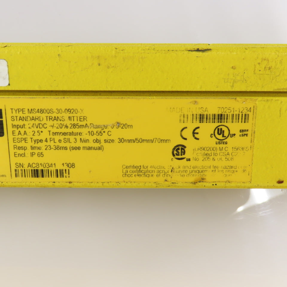 STI MS4800S-30-0920-X Transmitter MS4800S-300920-R-SC1 Receiver Light CurtainSet