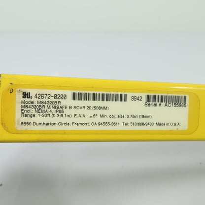 STI 42672-0200 MS4320BR MiniSafe Safety Light Curtain Receiver 1-30ft 20" 508mm