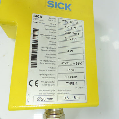 SICK WSU 26/2-130 Single-Beam Photoelectric Safety Sensor 24VDC 18m Range NEW
