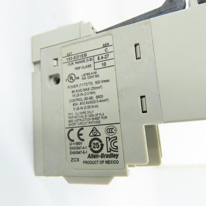 Allen-Bradley 193-ED1EB E1 Plus Electronic Overload Relay 5.4-27A 600V Trip Class 10