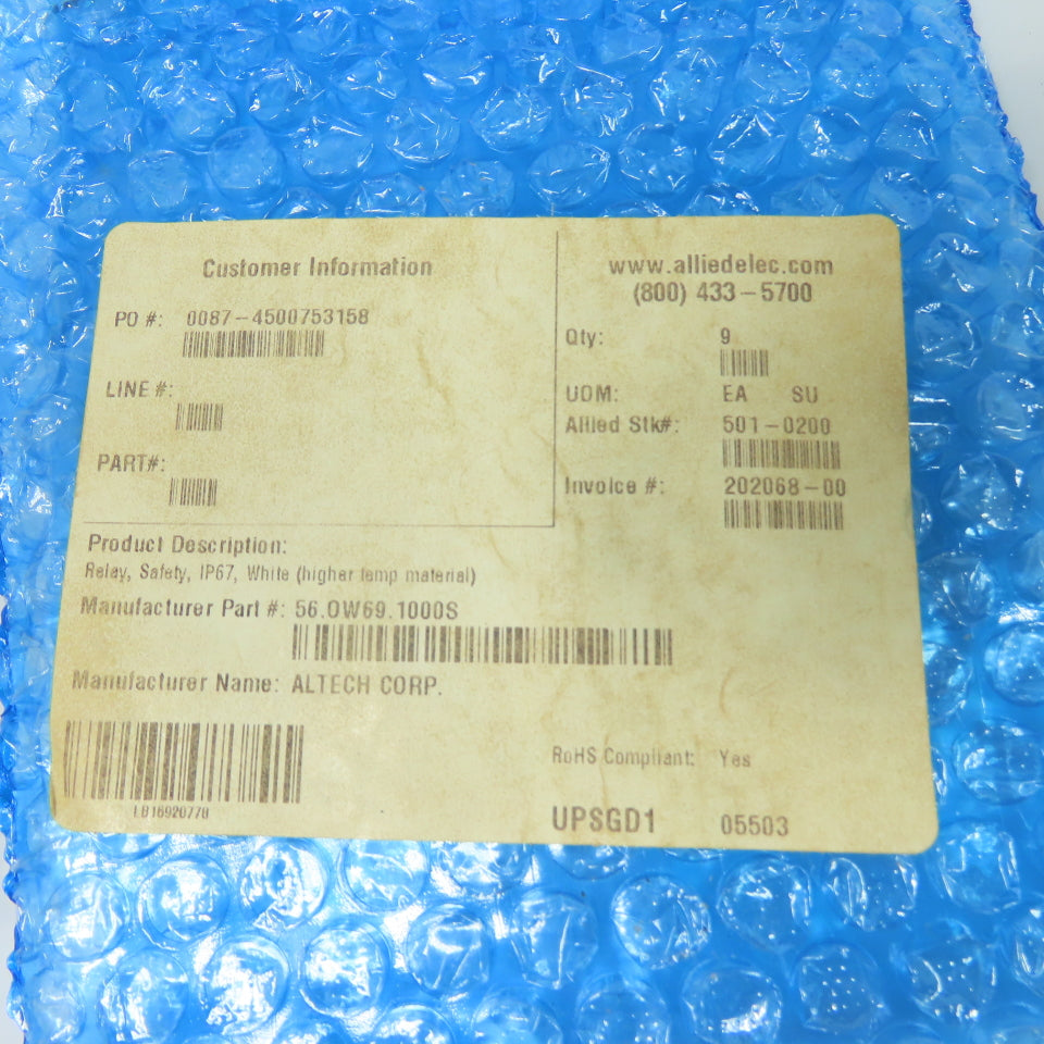 Altech Corp. 56.OW69.1000S Safety Relays IP67 8A 250V 10V 150 Ohm Lot of 9