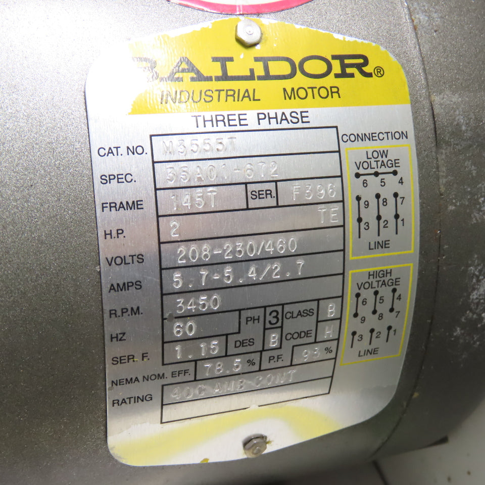 Baldor M3555T Direct Drive Centrifugal Blower 2HP 3450RPM 3Ph 230/460V