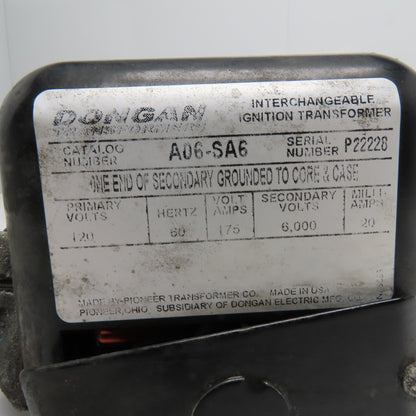 Dongan A06-SA6 Interchangeable Ignition Transformer 120V to 6000V 20mA