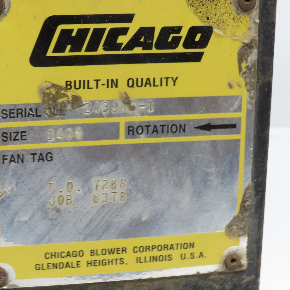 Chicago Blower 1400 3HP Centrifugal Blower Fan 208-230/460V 3Ph 3450RPM